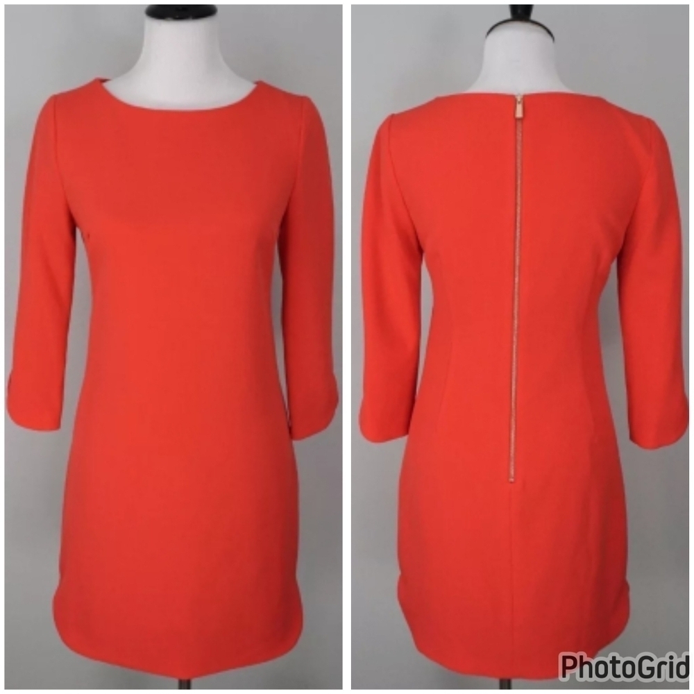 VINCE CAMUTO ORANGE SCALLOP SLEEVE SHIFT DRESS - EUC - LIKE NEW!